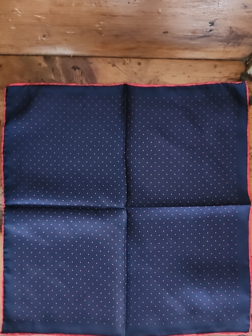 Vtg J.G Hook Made In Japan Navy Blue Pocket Silk Square Red Dot Pattern 12x12
